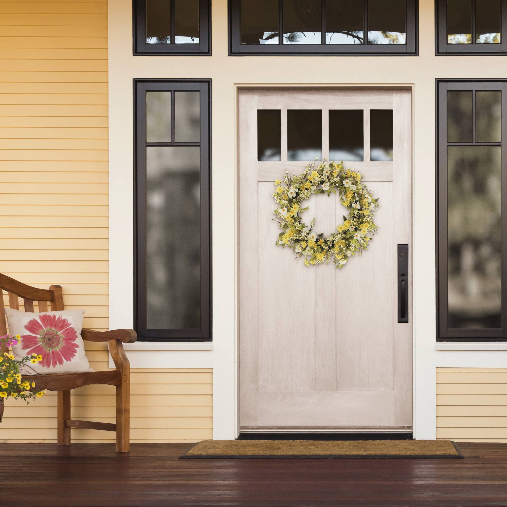 6 Pack: 30" Yellow & White Dogwood & Daisy Floral Spring Wreath